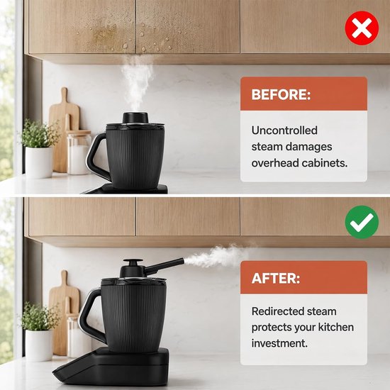 Stoomgeleider voor Thermomix TM7, 360° draaibaar, overloopbeveiliging - Bescherming voor muren, hangkasten, zwart — afbeelding 5