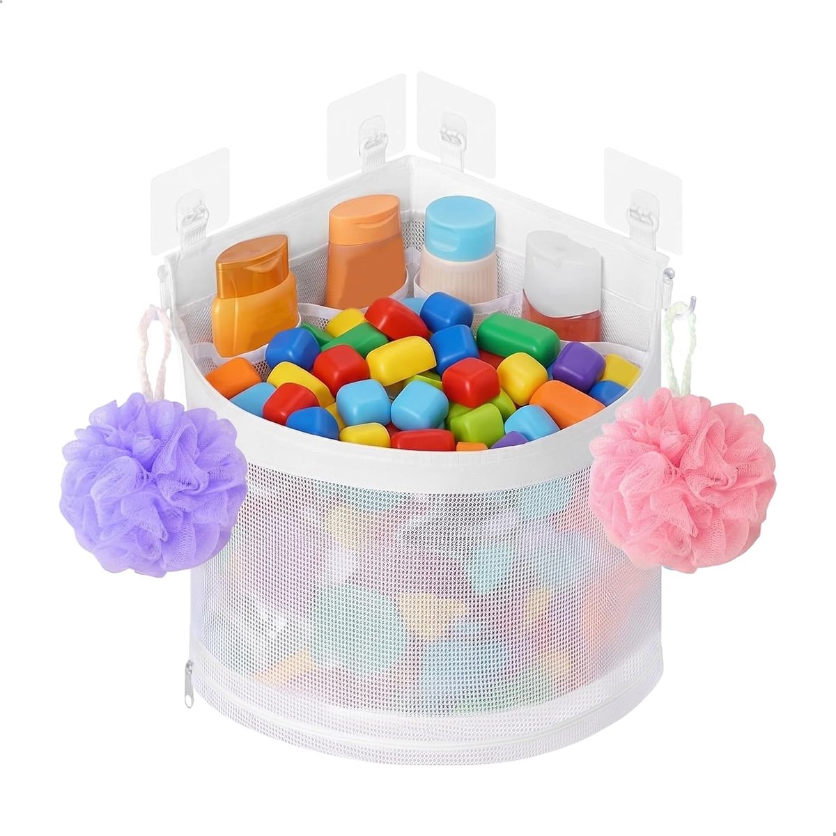 opbergnet voor badspeelgoed, met 4 vakken, voor badkamer, woonkamer, zwembad, slaapkamer, wit