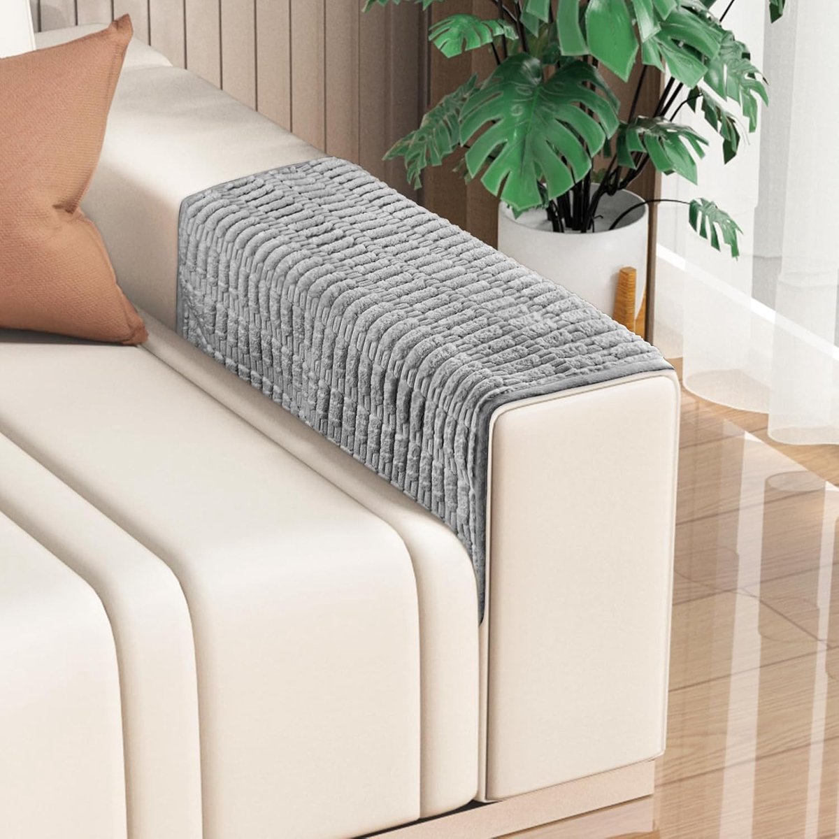 Armleuninghoes, antislip bank- en armbeschermers, reliëf, chenillestof, rekbare bankhoes, wasbare bankhoezen voor kantoor, lederen bank, fauteuil, stoelen (donkergrijs, 46 x 66 cm, 2 stuks)