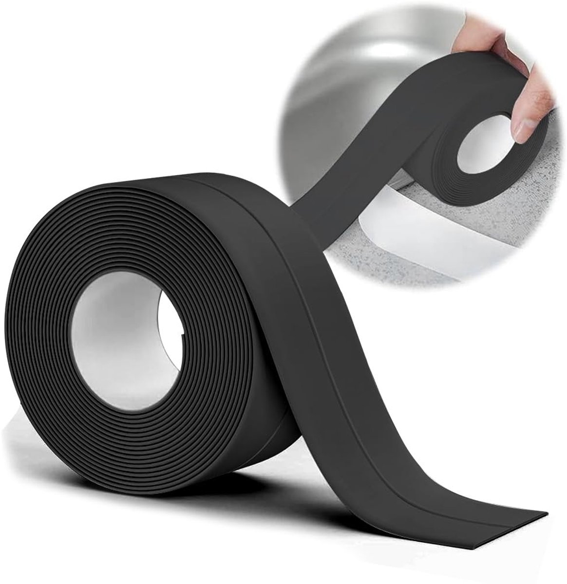Plinten, zwart - 16 x 16 mm, 12 m, pvc, flexibele knikstrip, keukenafsluitstrip, voor badkuipen, badkamer, keuken