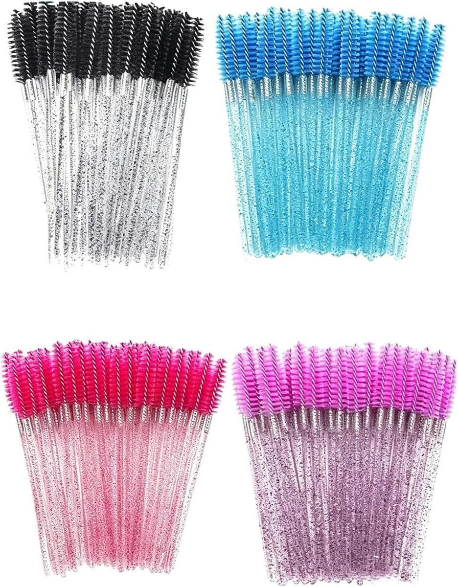Wimper- en wenkbrauwborstel set 200 stuks wegwerp mascara borsteltjes flexibele borstel voor wimpers en wenkbrauwen make-up tools cosmetische applicatie in vier kleuren