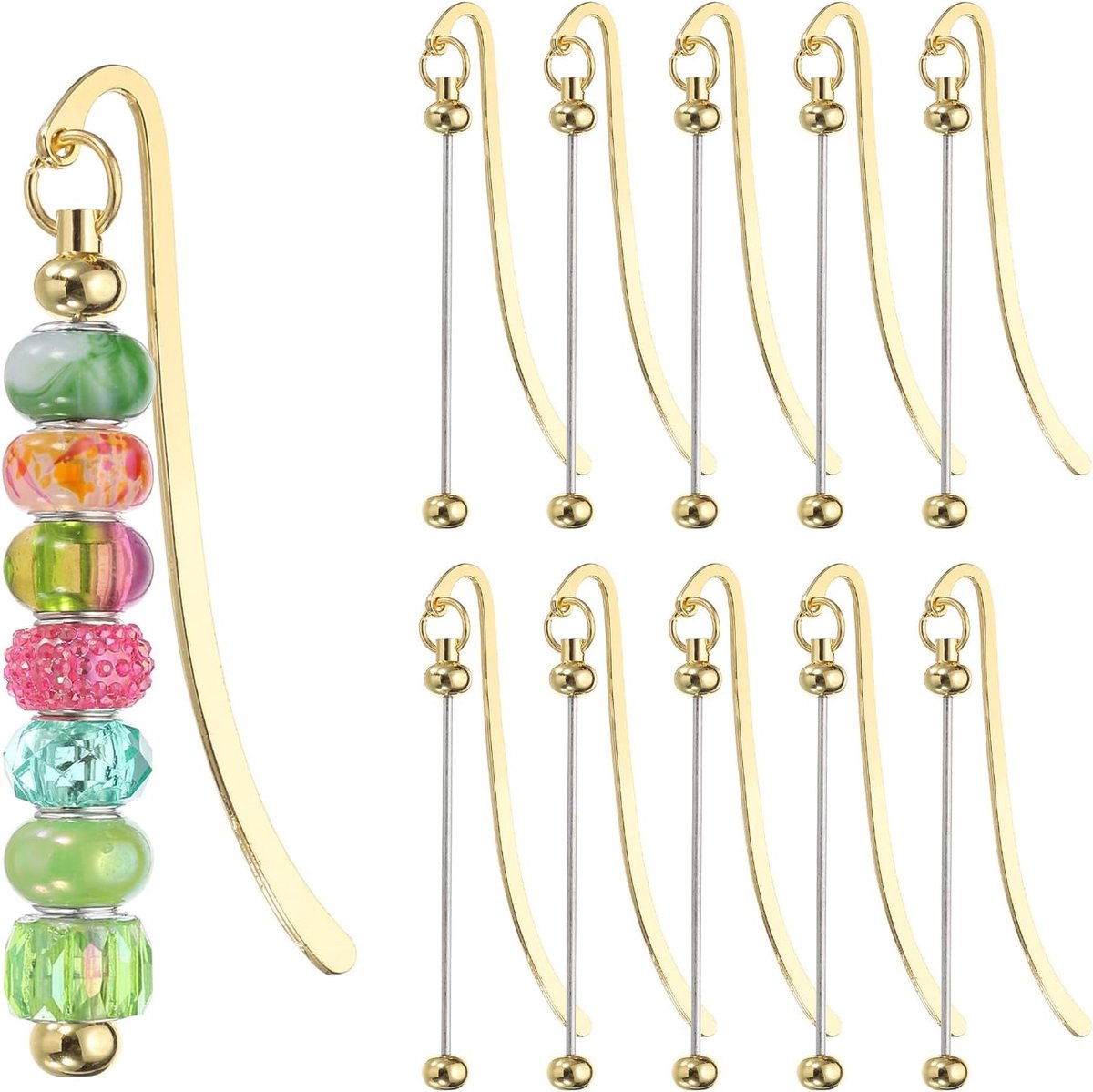 Kralenbare bladwijzers, 10 stuks gekraalde bladwijzer DIY metalen blanco staaf bulk voor bladwijzer DIY maken ambacht, kralen hanger bedel, goudkleurig