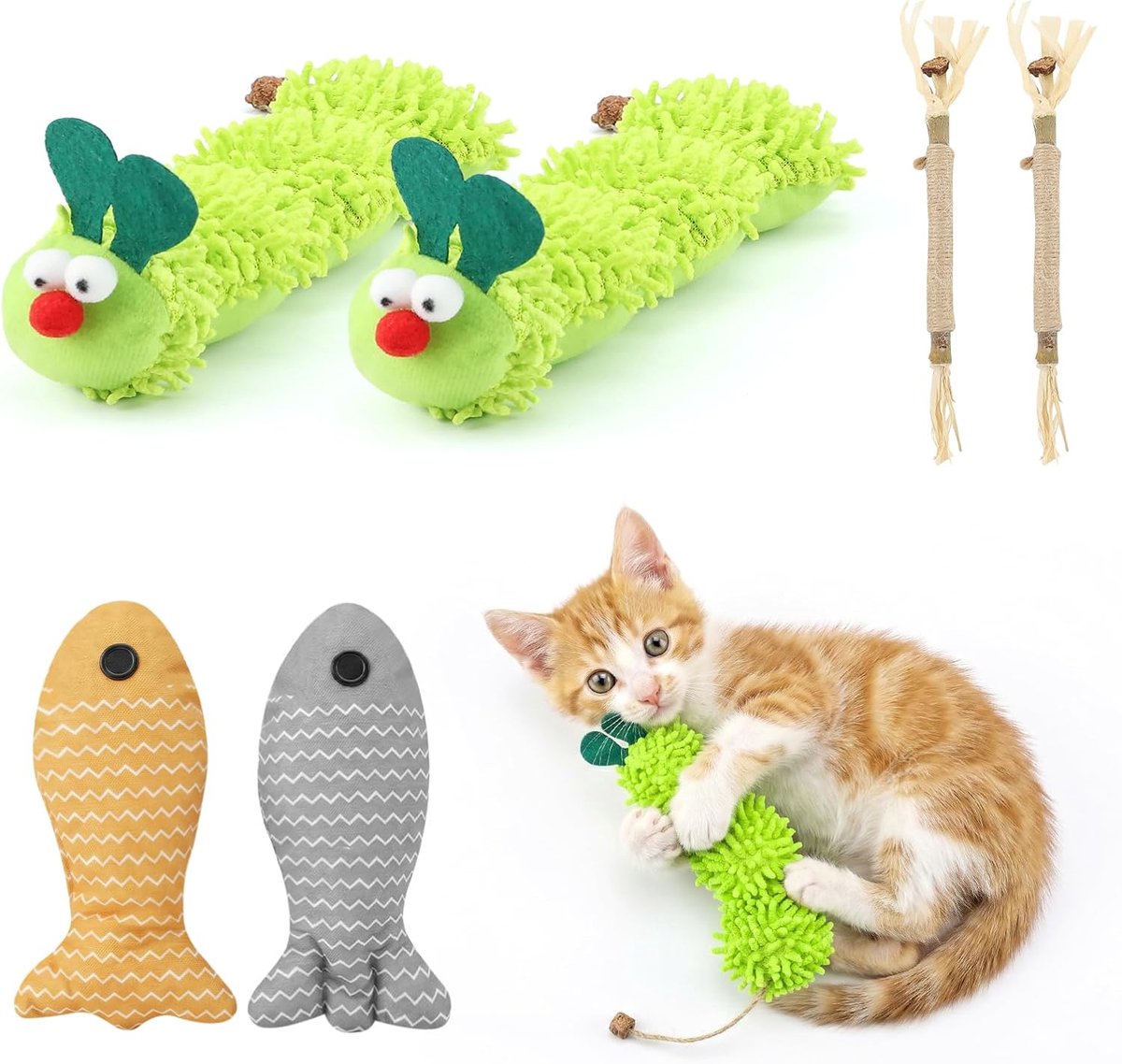 kattenkruid kussen zelfbezigheid speelgoed: 4 stuks kattenspeelgoed en 2 stuks kattenkruid sticks interactieve kattenaccessoires, voor kattentandhygiëne activiteit