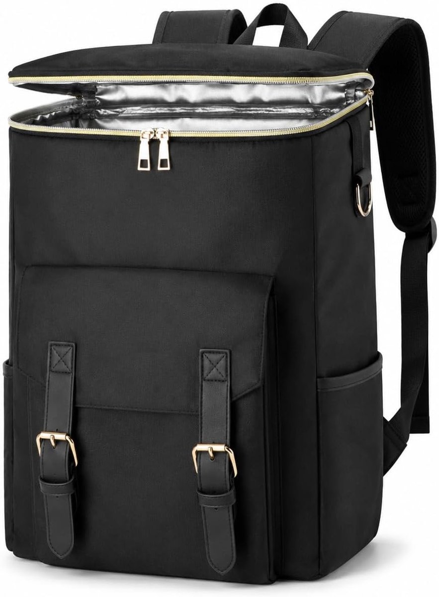 Thermo rugzak 20L zwart | Geïsoleerde koelrugzak van Oxford-polyester met PEVA-binnenvak voor picknick, winkelen en uitstapjes