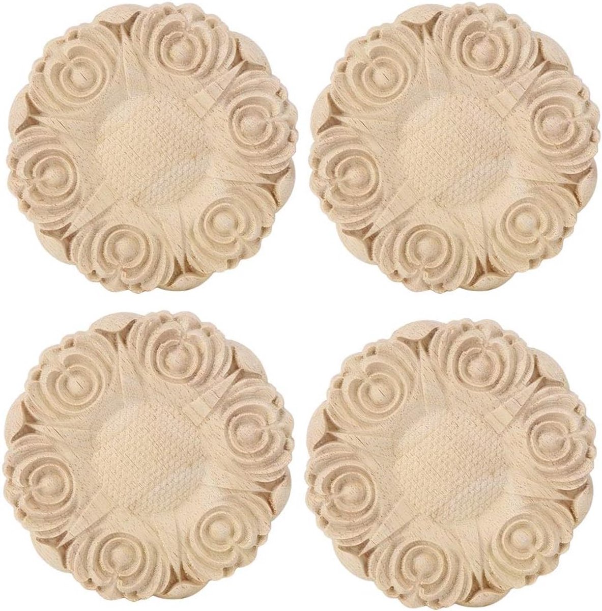 4 Stks 10 Cm Ronde Vorm Houtsnijwerk Applique Bloem Patroon Hout Gesneden Applicaties Voor Meubels Kabinet Decoratie Ornament
