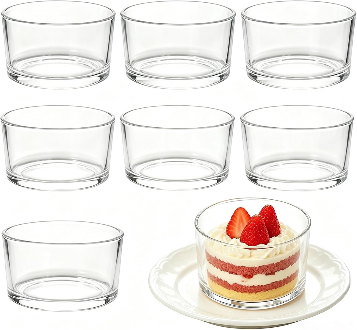 200 ml transparante dessertglazen, set van 8 stuks, ijsbekers voor dessert, kleine dessertkommen van glas, voor tiramisu, panna cotta, ijs, pudding, yoghurt-muesli, jam en zoete gerechten (glanzend