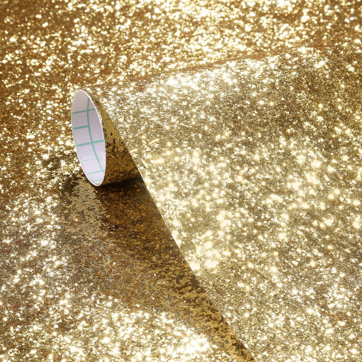 Muurfolie, zelfklevend, glinsterend, champagne, plakfolie, meubels, 40 x 700 cm, wandfolie, zelfklevend, champagnefolie voor meubels met glittereffect, renovatiefolie, afneembaar, voor kast