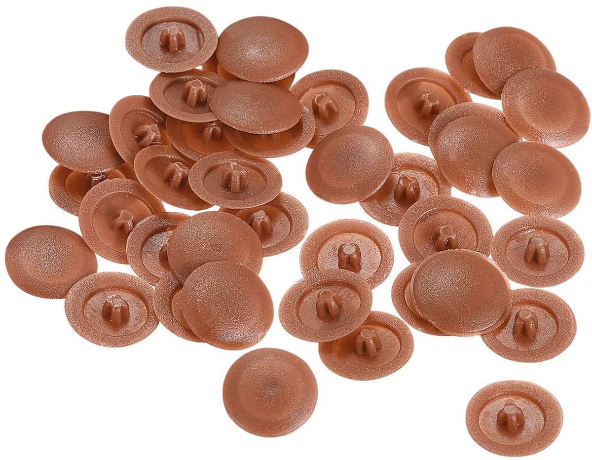 Sourcing map 40 stuks schroefdoppen, afdekkingen, 12 x 3 mm, kunststof schroeven, decoratieafdekking voor kruiskop, nokken, bevestigingsmoer, zelftappende schroef, roodbruin