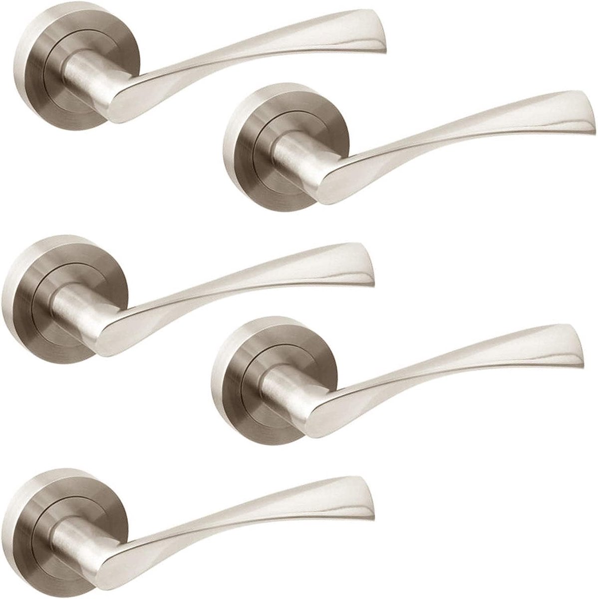 Deurklinkset voor binnendeuren, 50 mm, aluminium, gesatineerd nikkel, 5 stuks