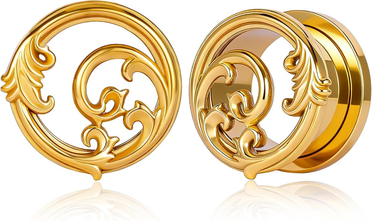 Oor Tunnel Flesh Plugs Double Flared Oorstretcher Bloemenpatroon RVS Piercing Expander Sieraden 8 mm - 19 mm