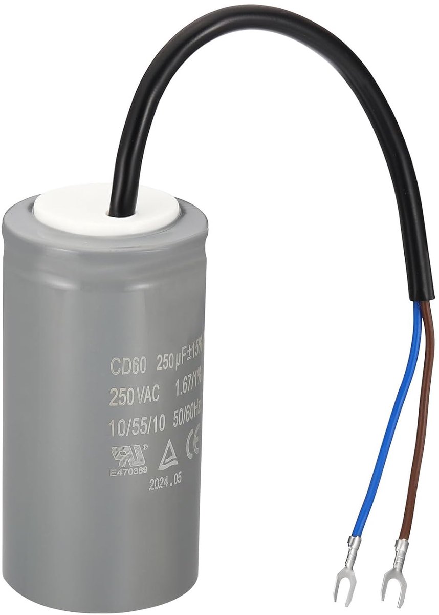 Startcondensator CD60, 250uF 110-250 V, 2 draden 50/60 Hz, condensator voor motoren 100 x 50 mm voor het starten en bedienen van motoren voor luchtcompressoren, grijs