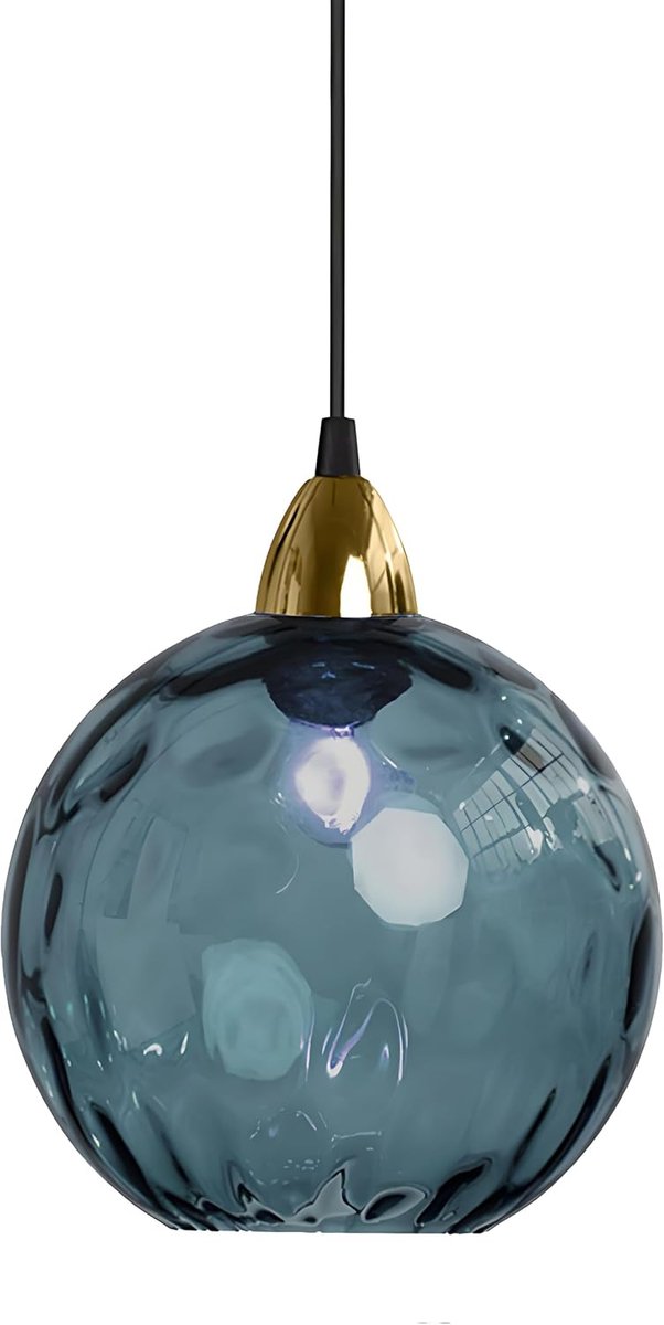 Pendellicht 20cm - Glazen Bol - Goudkleurige Afwerking - Ideaal voor Eetkamer - SnelShoppen