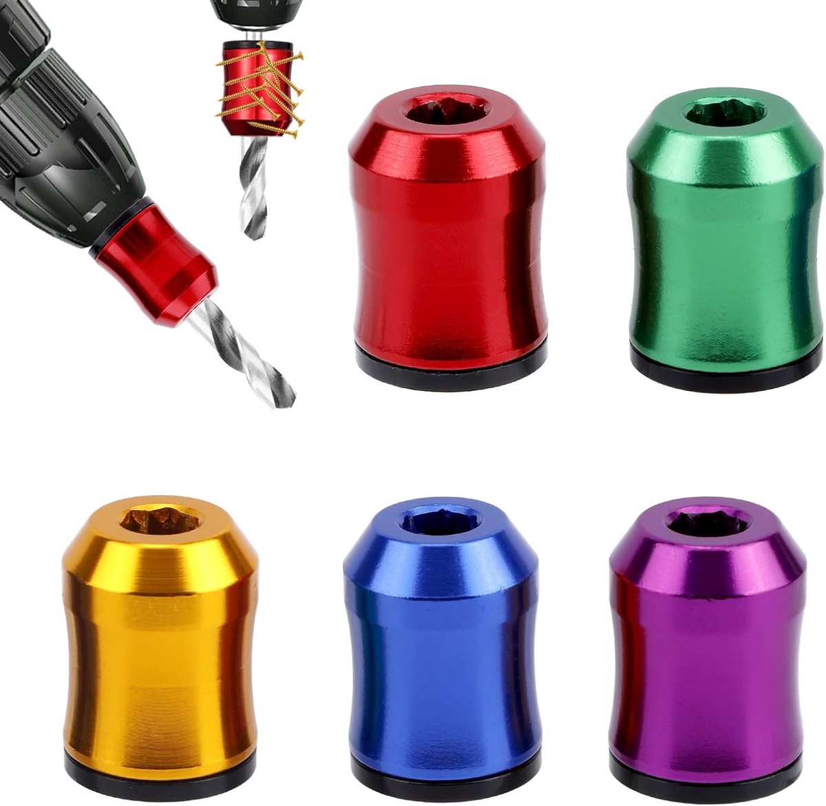 5st Magnetische Schroefringen, 5 Kleuren Universeel Magnetische Ring voor Schroevendraaierkop met Antislipontwerp voor Boorbits Elektrisch Gereedschap Huishoudelijke Reparaties Mechanisch Werk