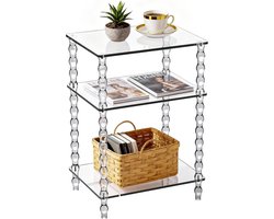 Bijzettafel, transparante bijzettafel met 3 niveaus, voor woonkamer, kantoor, hal, slaapkamer, badkamer (helder, nomal)