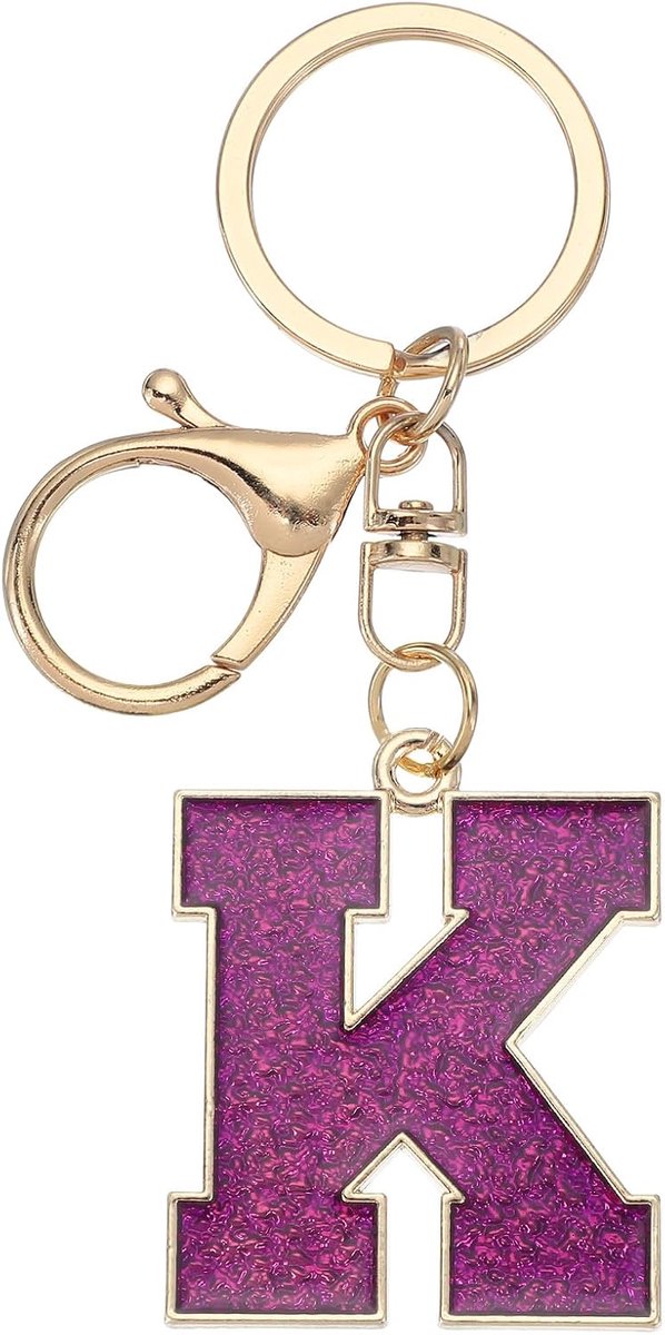 Eerste letter Sleutelhanger, Alfabet Letter Tas Charm Auto Sleutelhanger Letter K Ketting Sleutelhanger Voor Portemonnee Tas Rugzak, Paars