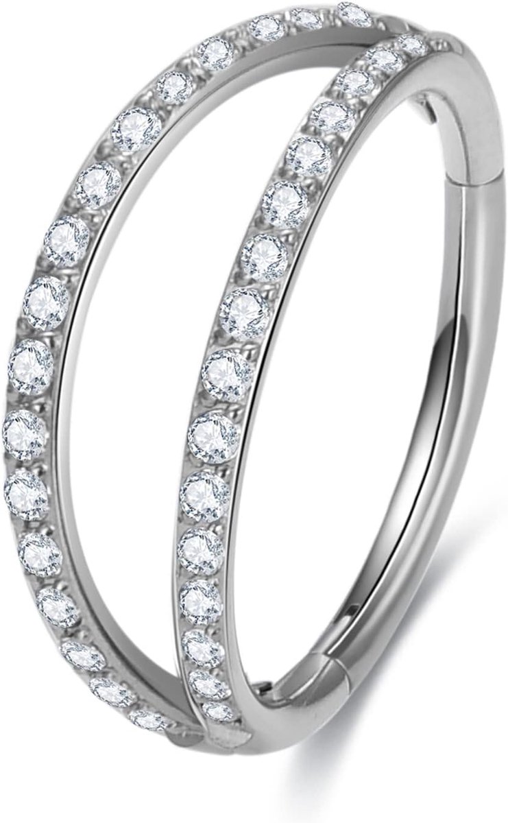 Ringen voor gevoelige huid, 16G septum clicker neusring, druppelvormige dubbele drievoudige neusring 6 mm 8 mm 10 mm 12 mm, Kristal
