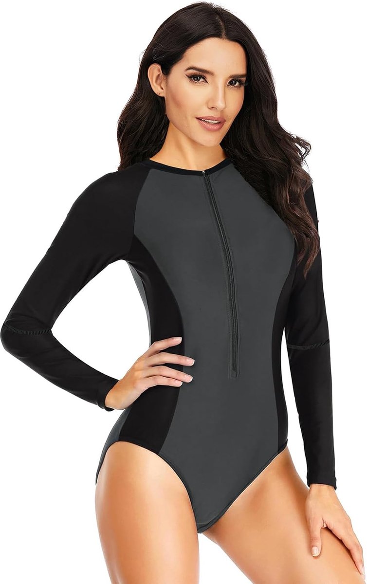 Badpak voor Dames met Mouwen,Badpak,Zwempak met Rits aan de Voorkant,Surfkleding,Duikpak,Huidbeschermers