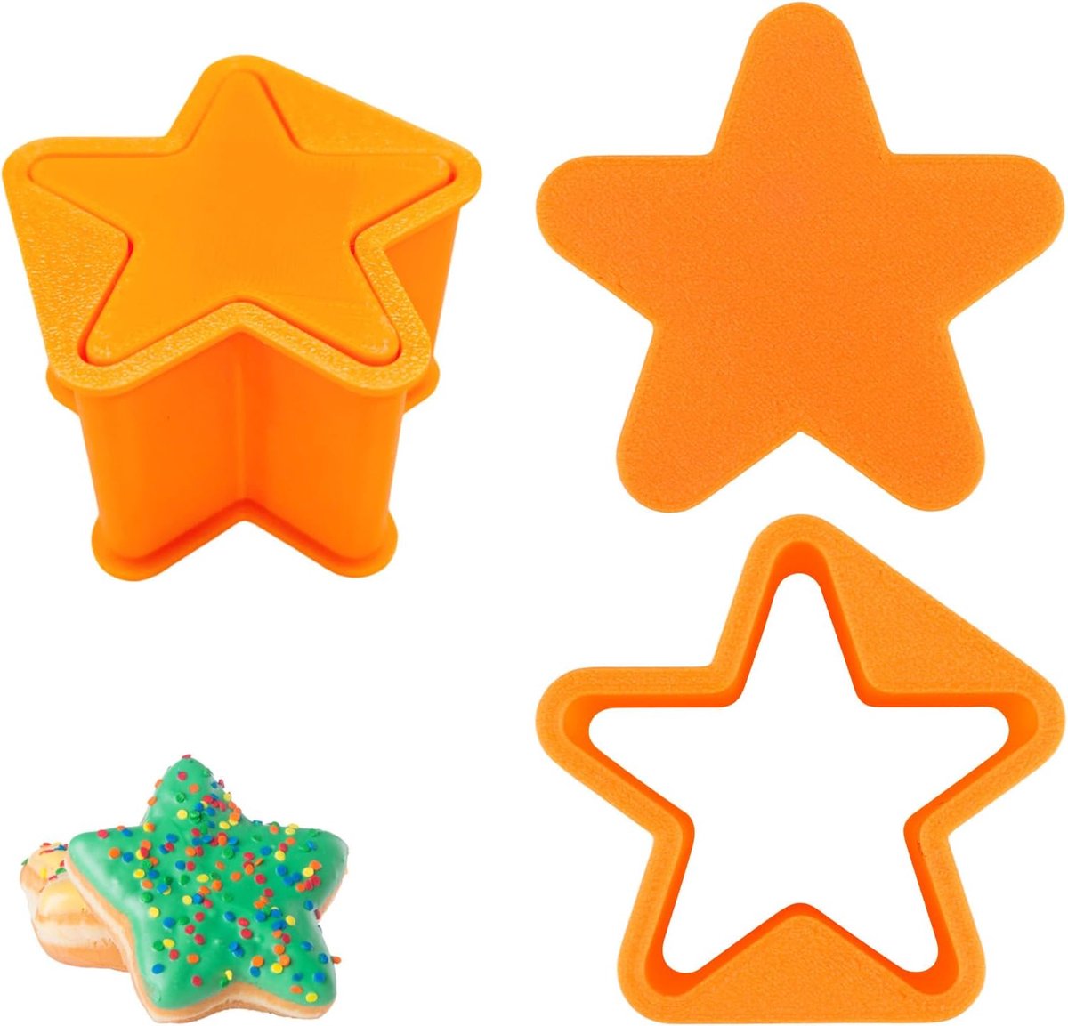 2 Sets Stervormige Cakepopvormen, Cakepopvormpjes en Duwers 3D-Geprinte Vormenpersset Plastic Bakgereedschap voor Thuis Keuken Verjaardagsfeestjes Bruiloften en Desserts (Oranje)