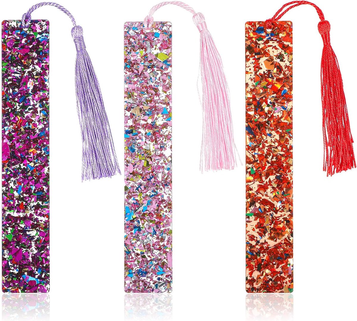 3 stuks glitter bladwijzers met kwastjes, glitter acryl bladwijzers transparante grappige bladwijzer voor vrouwen lezen geschenken