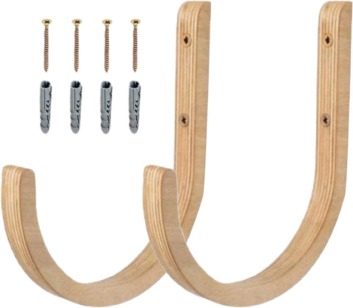 2-Delige Houten Set Inclusief Schroeven | OpbergVoor Aan De Muur Voor Thuisgebruik Binnenshuis Workout Apparatuur Weerstandsbanden Springtouw Foamrollers En Yogablok