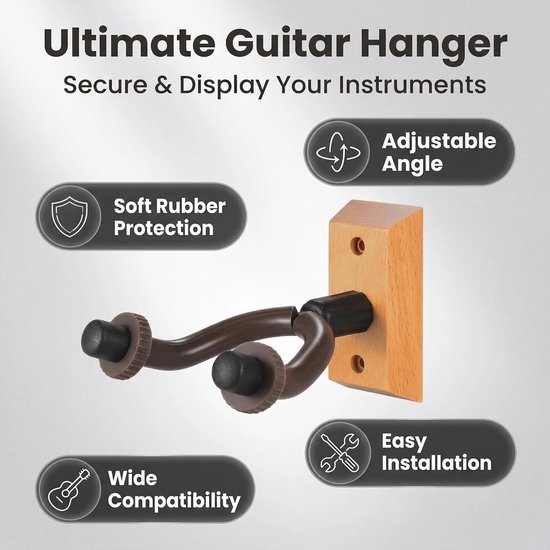 Gitaarhouder voor aan de muur, gitaarwandhouder, hout, wandhouder voor klassieke gitaar, elektrische gitaar, basgitaar (2 stuks) — afbeelding 5