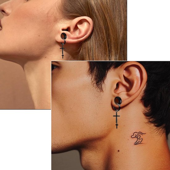 Tunnel met hanger 18 mm tunnel roestvrij staal 18 mm piercing sieraad vrouw kruis zwart 11/16", 14mm (9/16"), Metaal, Geen Edelsteen — afbeelding 2