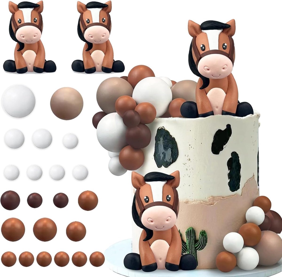27 stuks bruine pony taartdecoratie, paardenthema feestaccessoires, verjaardagstaartdecoratie, jongens meisjes feestaccessoires, verjaardagsinrichting