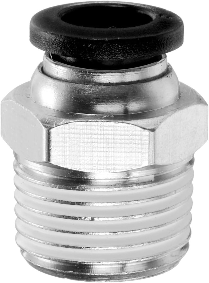 PC8-N03 Snelverbinder, mannelijk, recht, 8 mm OD-buis, 3/8 inch, NPT koperen draad voor luchtlijst, buisadapter voor industrieel luchtsysteem, zwart