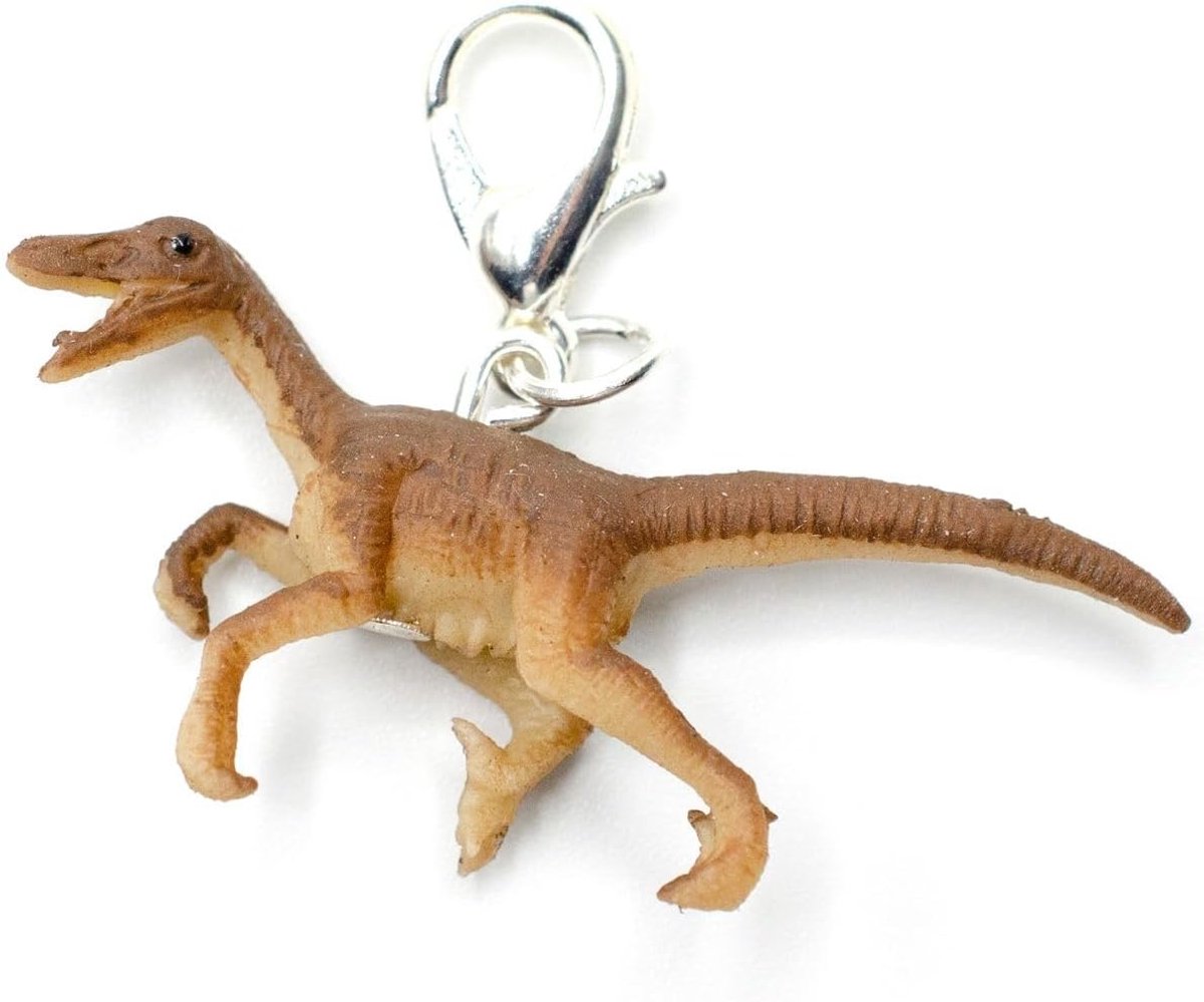 Velociraptor Raptor Charm Zipper Pull Hanger Dino Dinosaurus bruin - handgemaakt modesieraad I kettinghanger verzilverd - bedelhanger bedelarmband - hanger voor armband