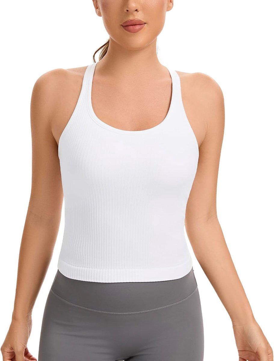 Vesttop met ingebouwde beha, sporttop voor dames, geribbeld, gym, tanktop, racerback workout yoga shirt