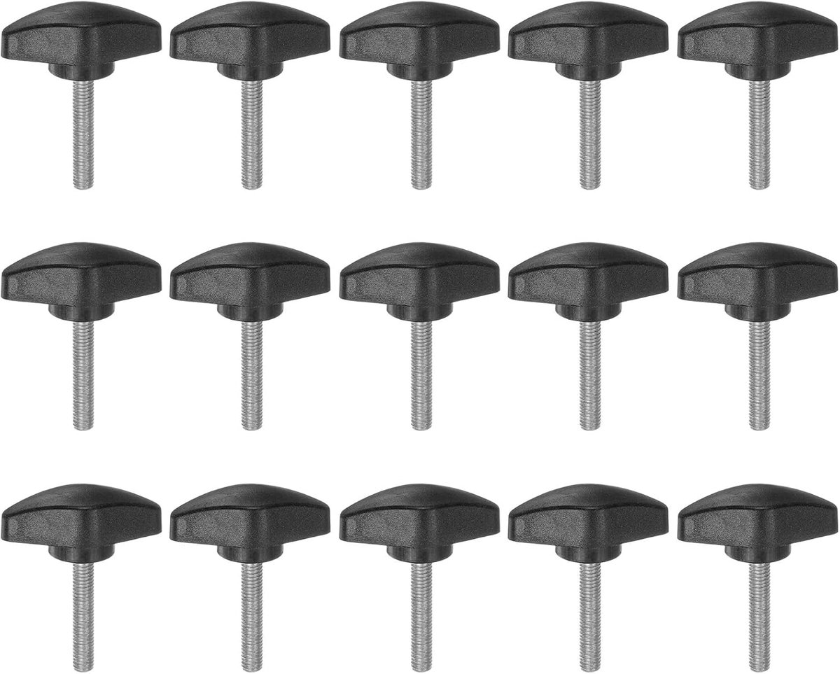 15 Stuks Thee Vleugel Knoppen Duimschroeven M5 x 30 mm Standaard Mannelijke Draad Plastic T-Knoppen Verstelbare Handgrepen Handklemmen Duimschroef, Zwart