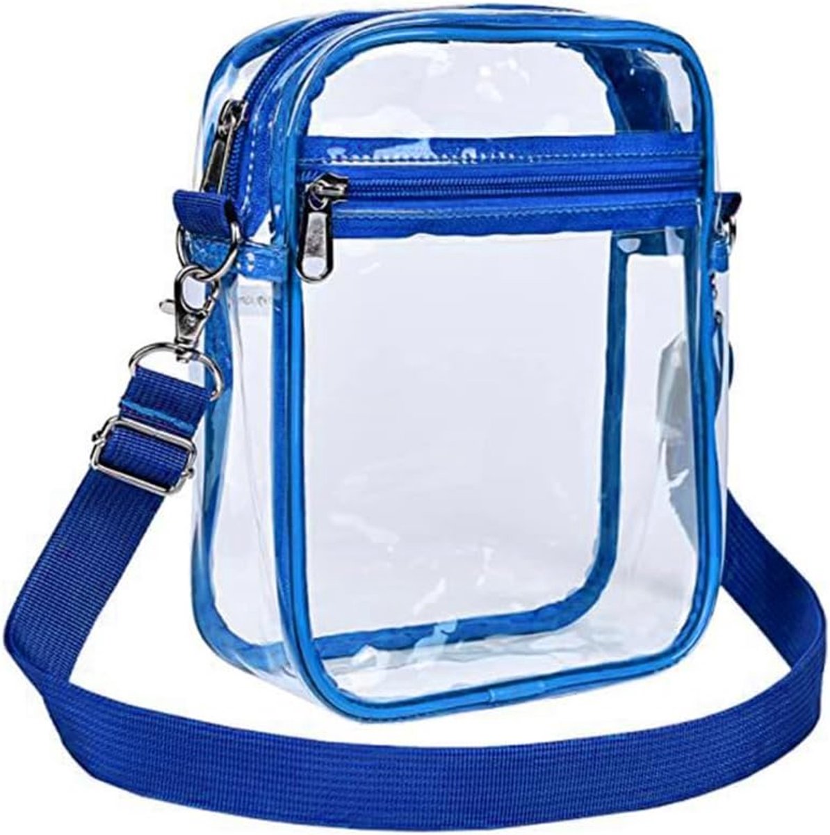 Schoudertas, doorzichtige PVC portemonnee, toilettas reistas stadiontas met voorvak voor muziekfestivals, concerten, blauw, S