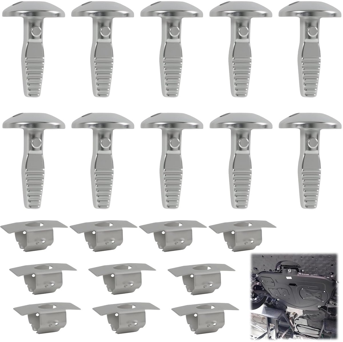 10 stuks montageschroeven, motoronderplaat schroeven, reserveschroeven van aluminiumlegering, inclusief 10 clips, hoogwaardig en stabiel, compatibel met auto 206 207 406 407 806 807