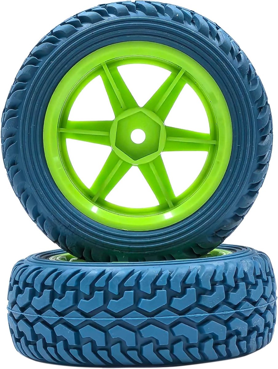 4 stuks 75 mm rubberen banden en kunststof wielen, RC banden en 6-spaken wielvelgen voor 1/10 RC op de weg auto 1/16 RC Rallye Auto HSP 94123 HPI Kyosho Tamiya (blauw)