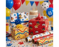 6 rouleaux de papier cadeau Paw Patrol - 200x70cm - 55gsm - sans plastique - 3 Nickelodeon assortis.