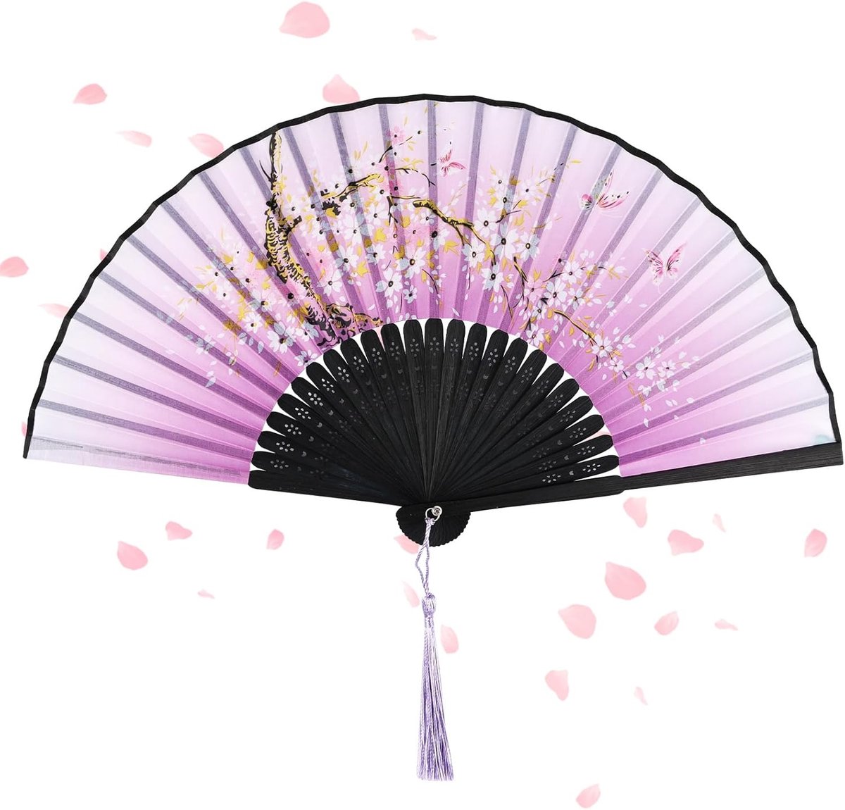 SnelShoppen - Vouwbare Hand Fan - Chinese Stoffen Waaier met Kwastje - Perfect voor Verjaardagen, Cosplay, Bruiloften en Feesten - Paares in Paars