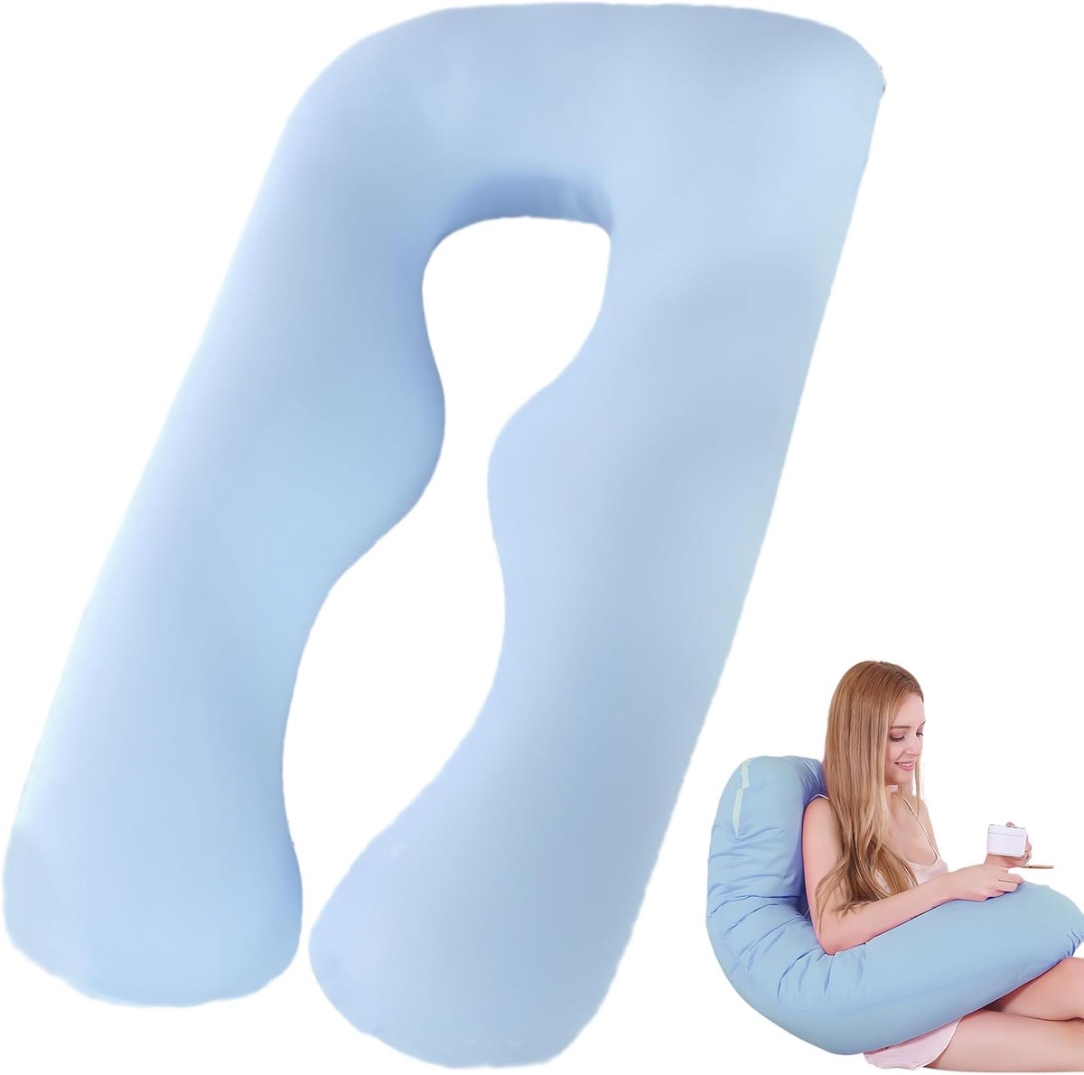 U-vormige kussenhoes 140 x 80 cm - afneembaar katoen - ergonomisch ontwerp - ideaal voor zijslapers - ShopVlot