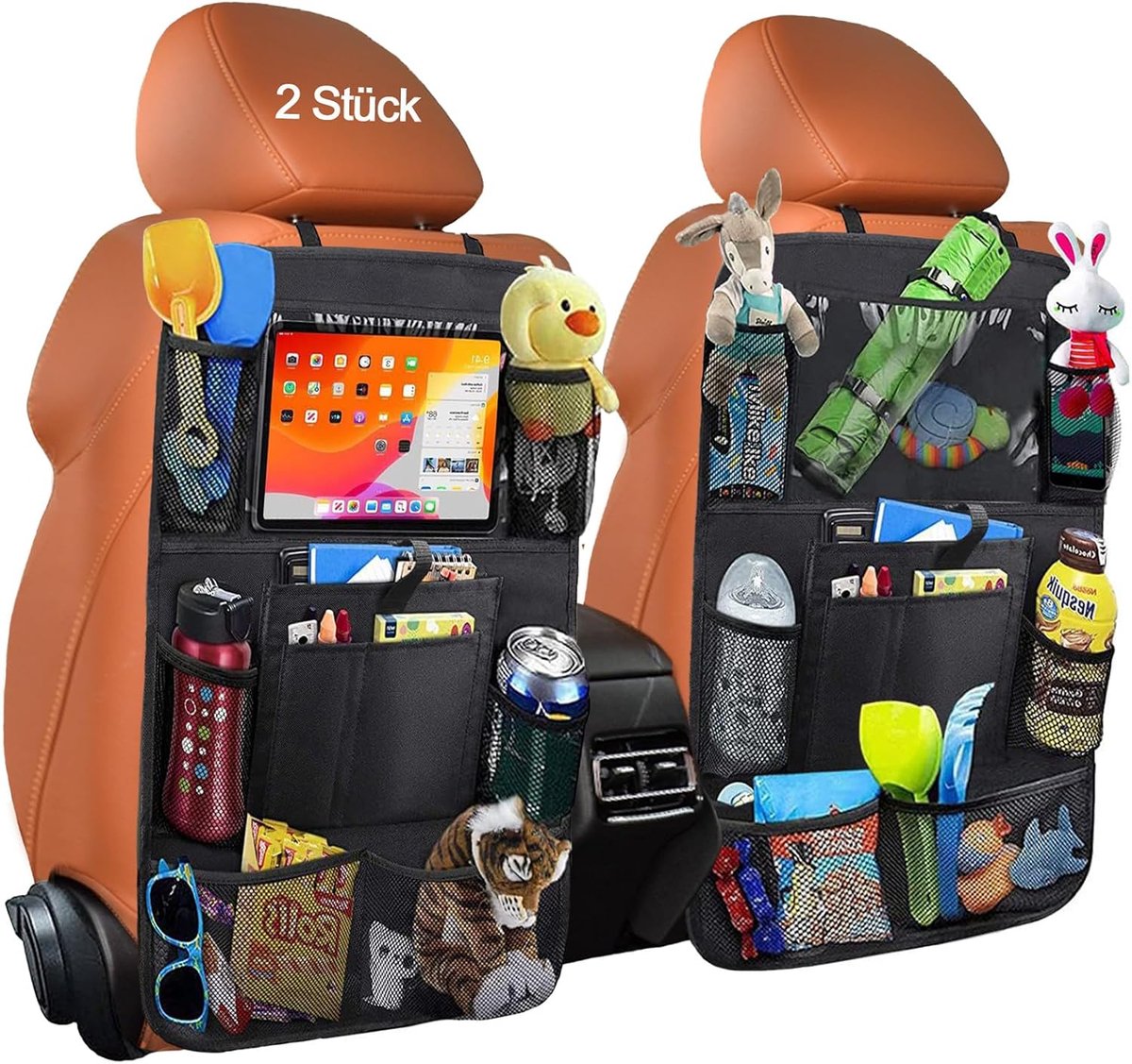 Autostoelorganiser set van 2 - Rugleuningbeschermer - Waterdicht met tabletcompartiment - Houdt auto netjes - ShopVlot