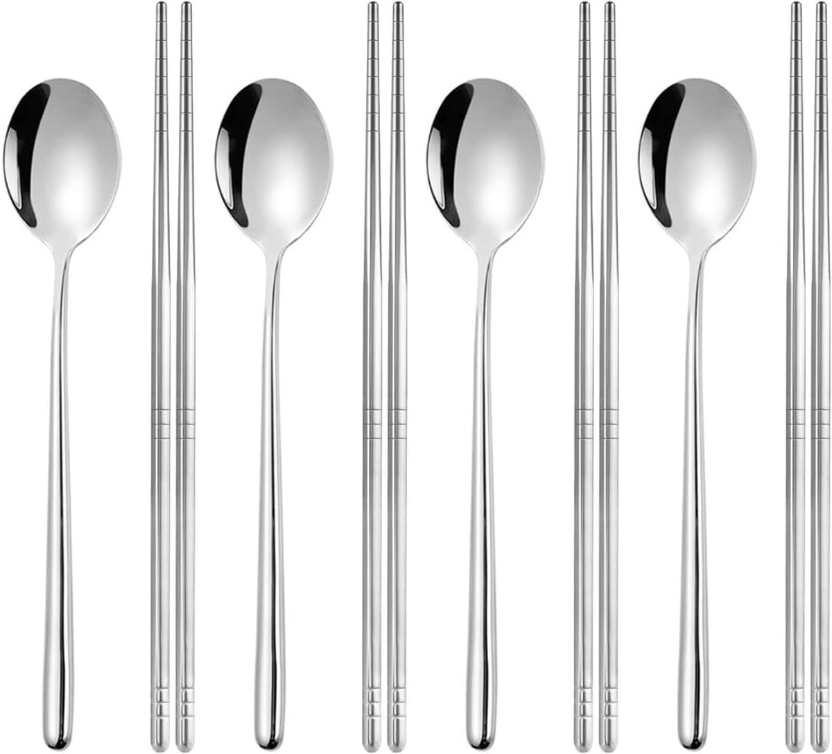 Chopsticks en lepel set - 4 paar - roestvrij staal - duurzaam en herbruikbaar - ShopVlot