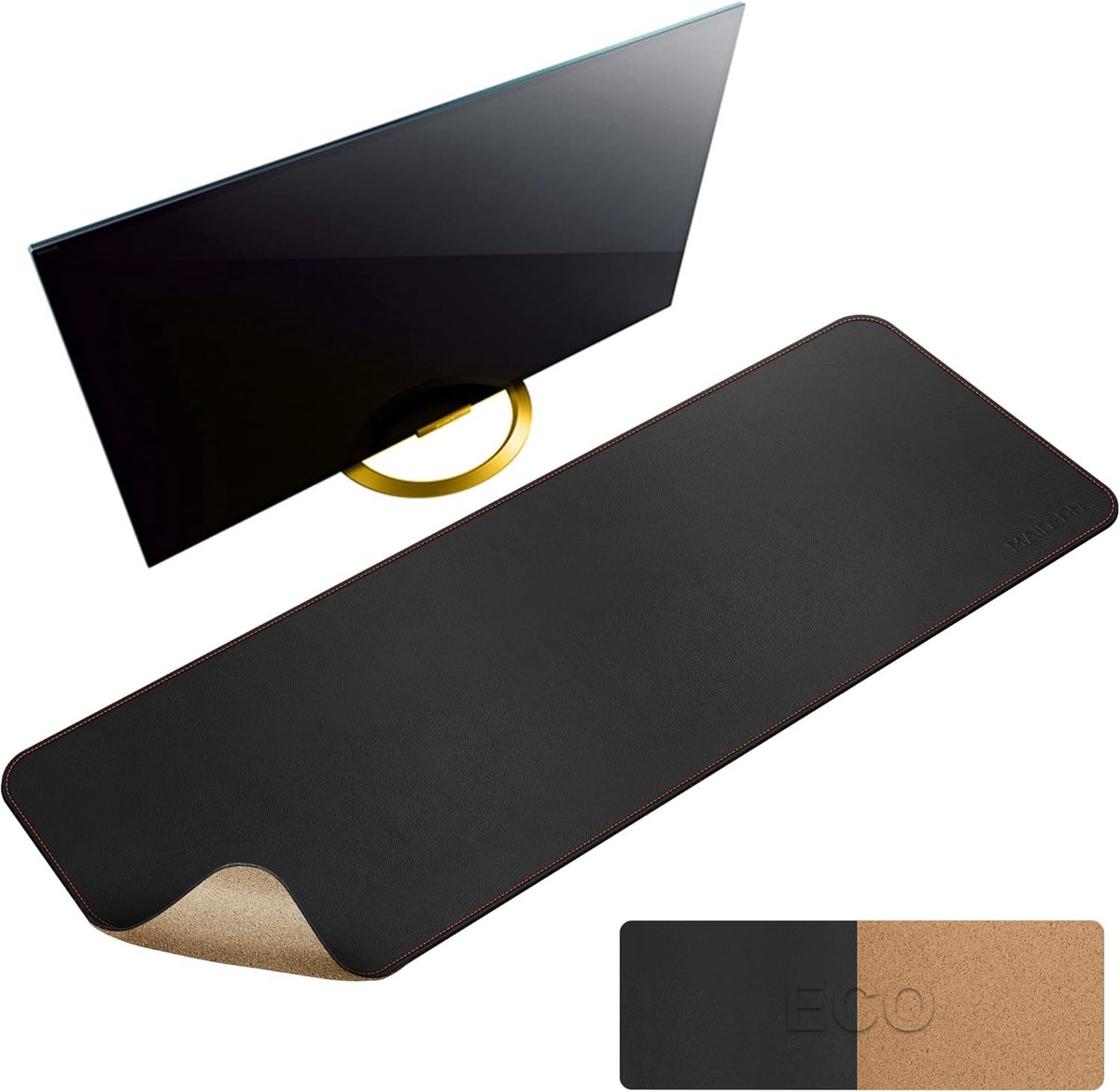 Bureauonderlegger 120x40cm - Dubbelzijdig Kurk en Leer - Waterdicht, Antislip Mat voor Thuis en Kantoor - ShopVlot