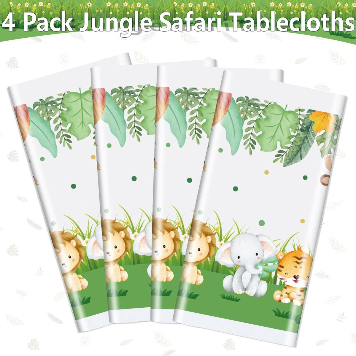 Tafellakens jungle safari 130 x 220 cm - plastic - schattige dierenprint - feestdecoratie voor kinderen - ShopVlot