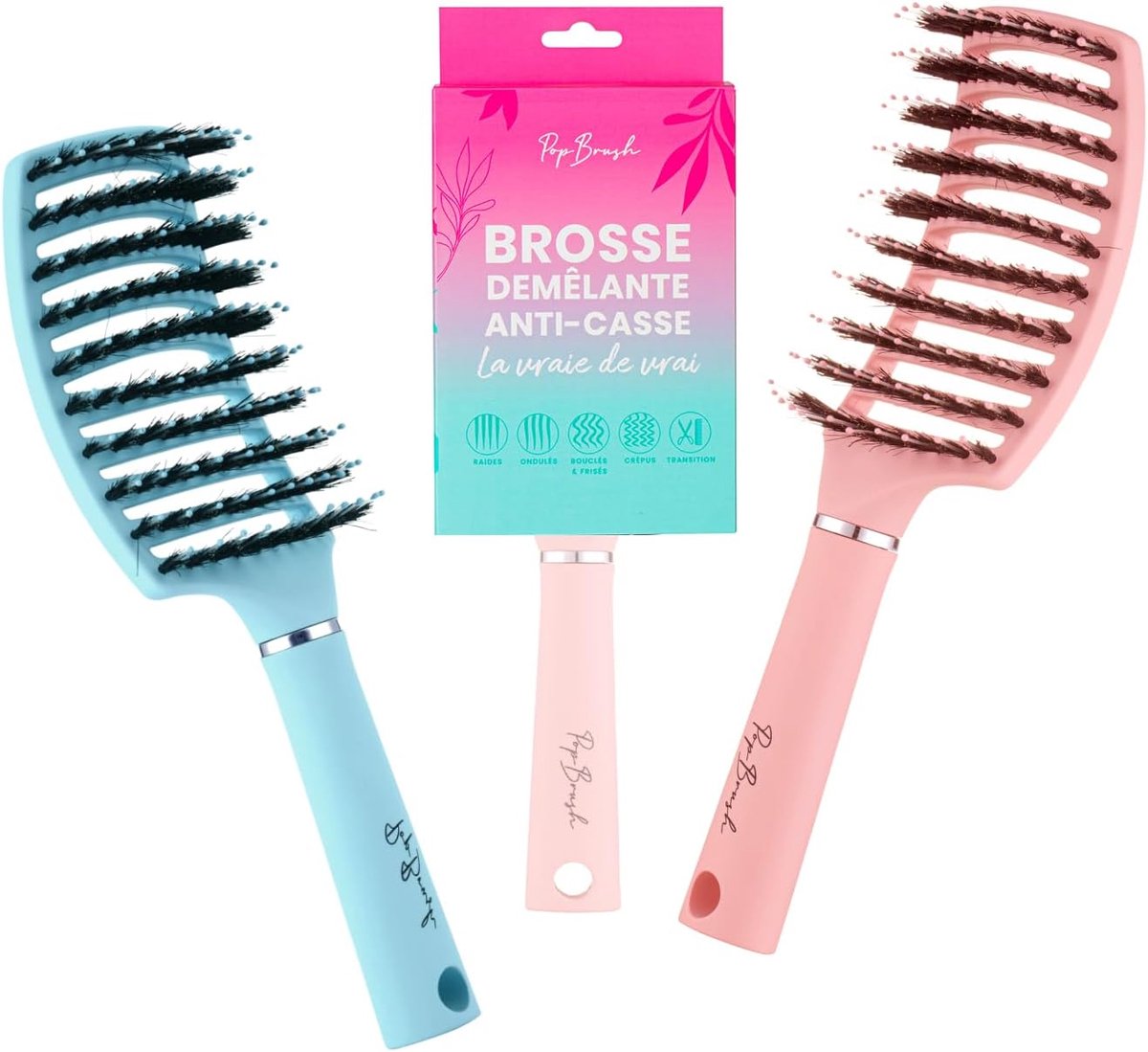 Ontklitborstel set - pastelblauw/pastelpink - pijnloos ontklitten - voor alle haartypen - ShopVlot