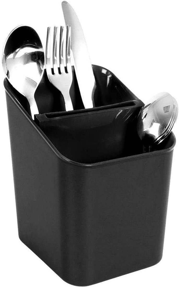 Afwasrek bestekorganizer zwart - 14 x 11 x 16 cm - hoogwaardig plastic - ideaal voor bestek en keukengerei - ShopVlot