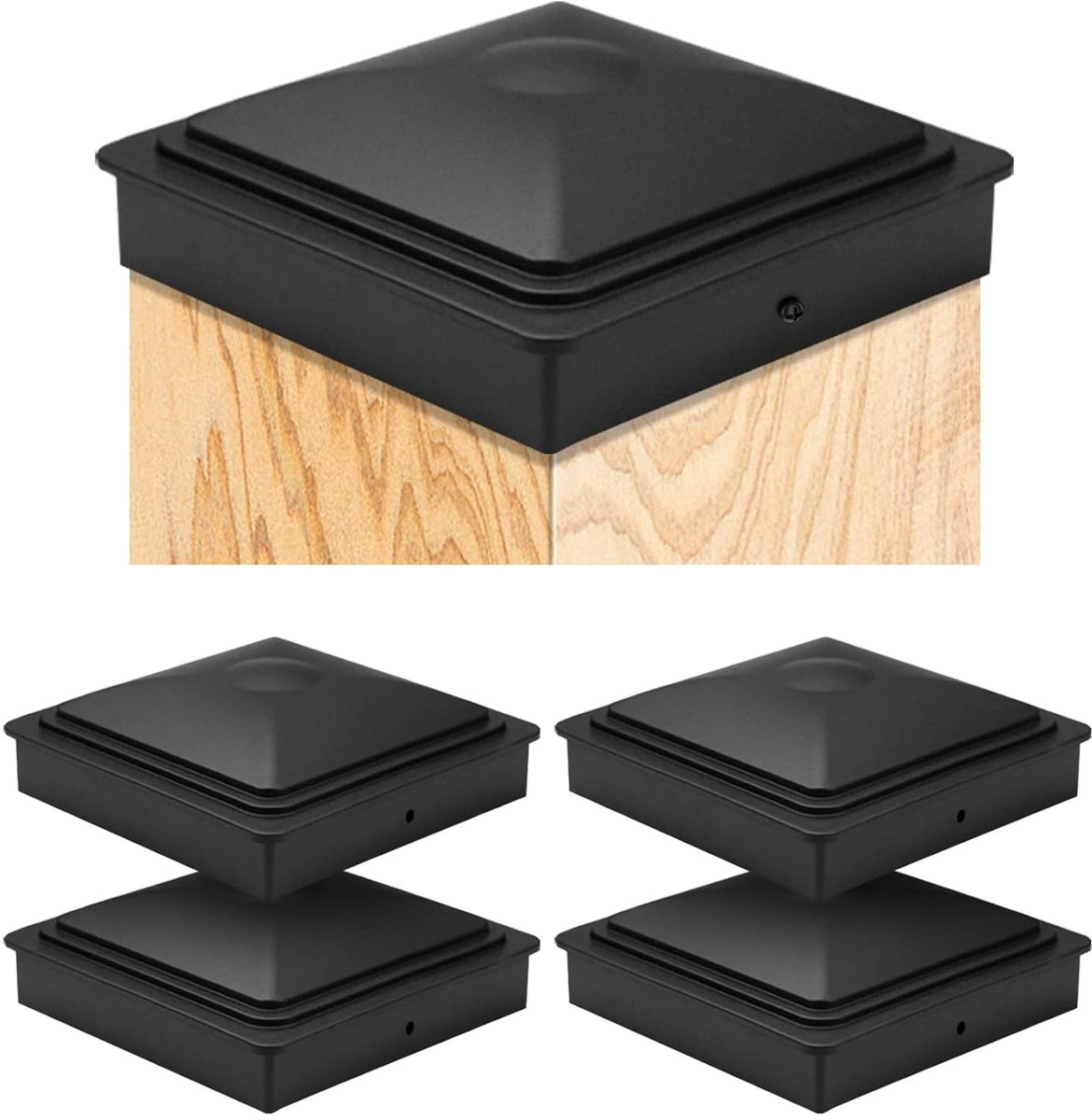 Houten paal kappen 9x9 cm - 5 stuks kunststof kappen met schroeven - waterdicht, rotbestendig, anti-scheurend
