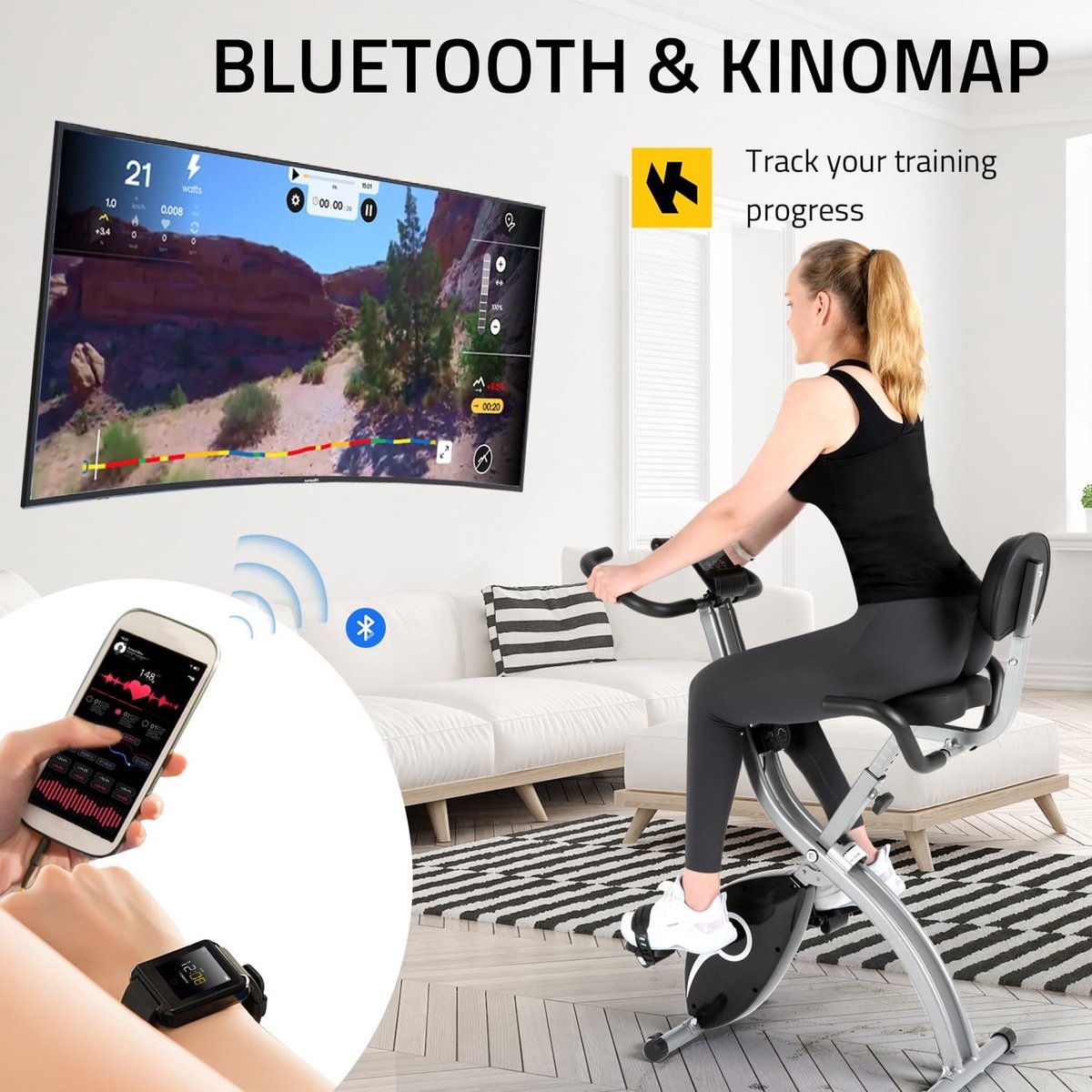 Mini Fitnessfiets - Opvouwbaar - 16 Niveaus Weerstand - Thuis Cardio Training met Hartslagmeter - ShopVlot