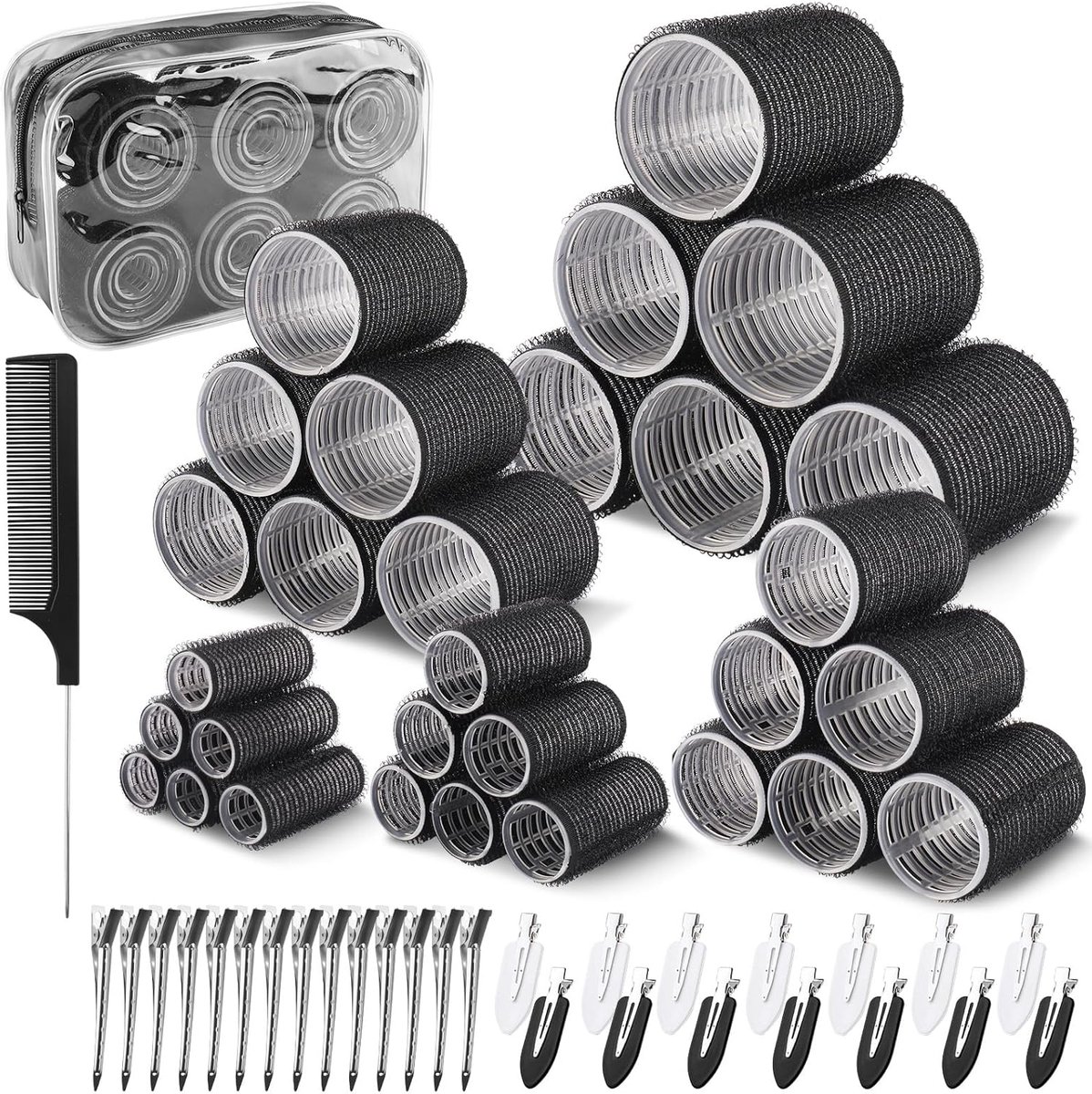 Haarrollers set 60 stuks - 5 maten (20-55 mm) - geen hitte rollers met clips - voor prachtige krullen - ShopVlot