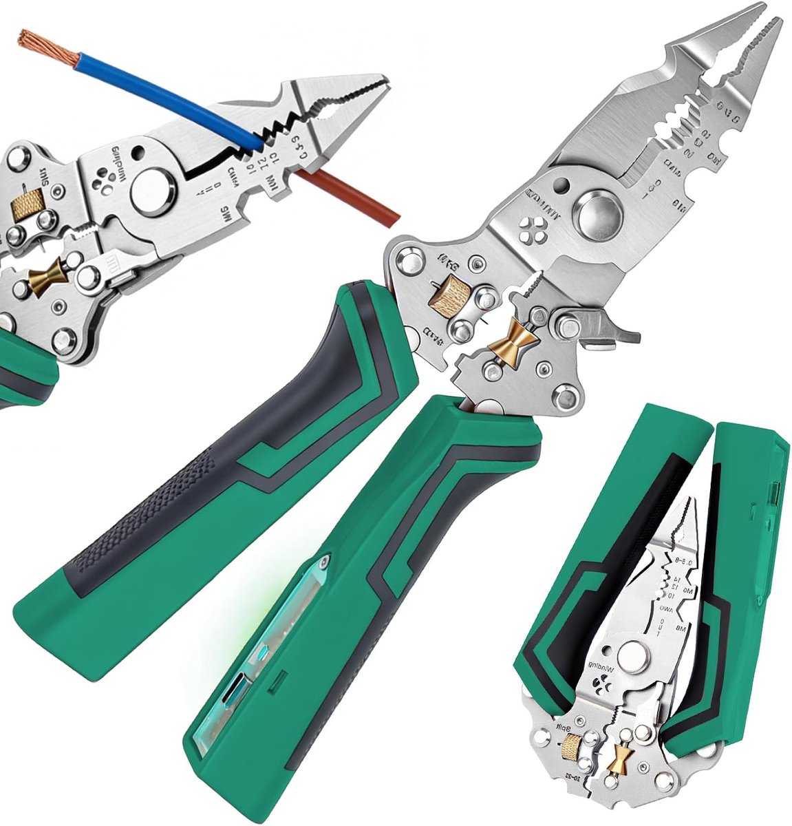 Multifunctionele striptang - Draadstriptool - Elektrische installaties - 16-in-1 gereedschap - 12-250 V - Groen