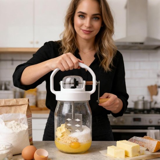 Handmixer Glazen Vat - Keukenmixer Boter - Verse Boter Maken - Handmatig Schudden - 1500 ml - Transparant — afbeelding 2