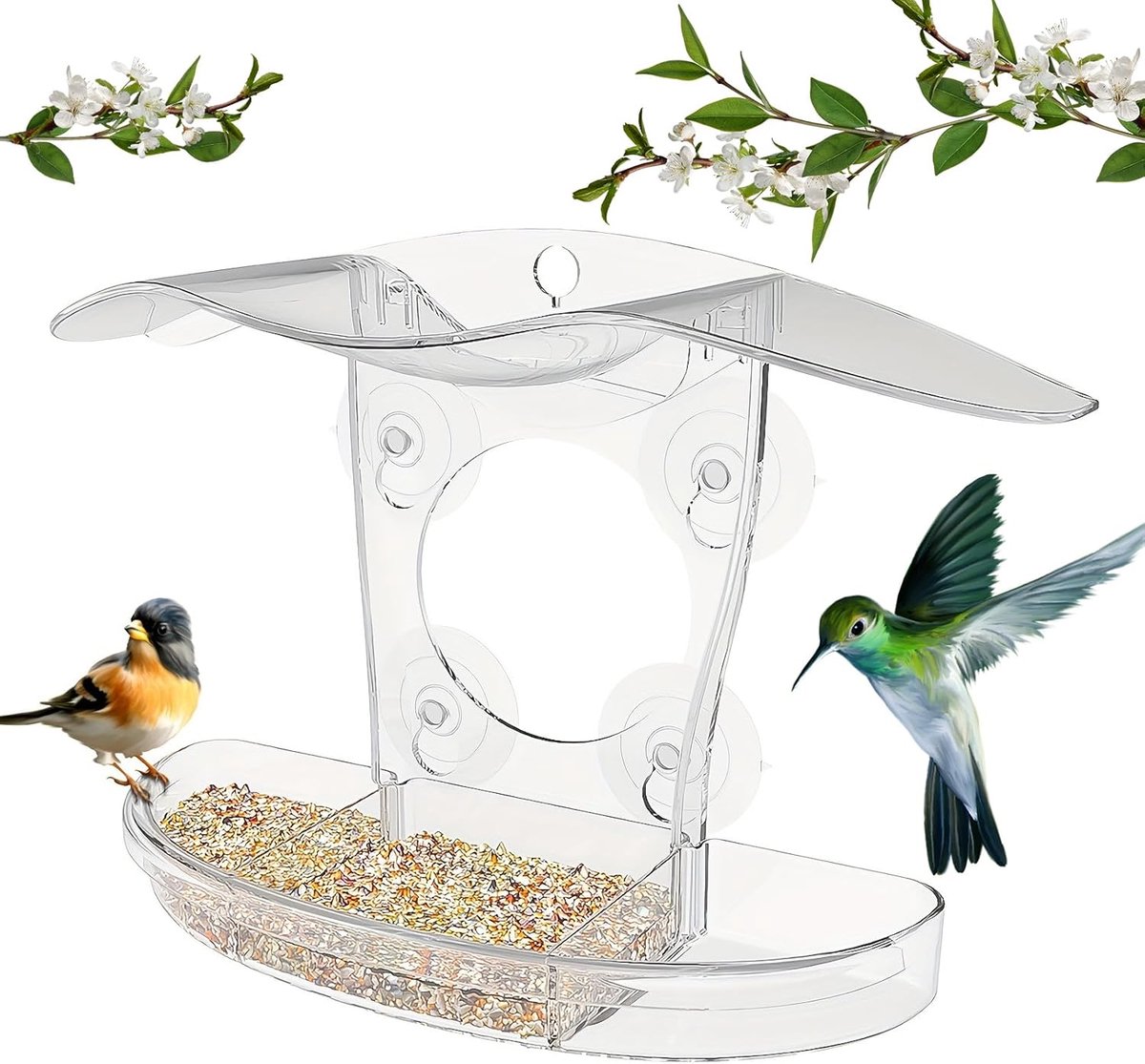 Vogelvoederstation - Transparant Acrylaat - Hangend met 4 Zuigkoppen - Dichtbij vogels observeren - ShopVlot