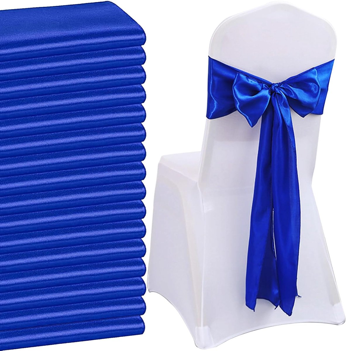 50 Stuks Satijn Stoeldecoratie Met Strikdesign, Linten voor Stoelen, Bruiloften, Banketten, Recepties (Koningsblauw)